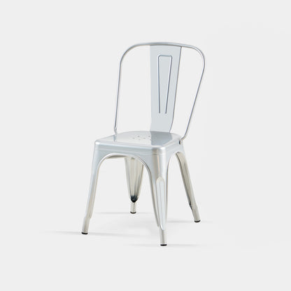 Set of 2 High Gloss Silver Industrial Metal Dining Chairs 18 Inch Seat Height Stackable Indoor Outdoor, Lightweight Easy-Clean Surface, Easy Assembly, Durable Modern Design, For Kitchen Cafe Bar