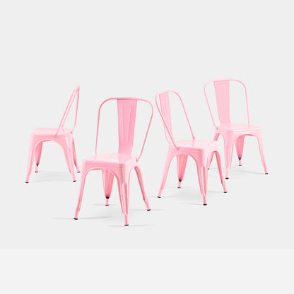 Set of 4 High Gloss Pink Industrial Metal Dining Chairs 18 Inch Seat Height Stackable Indoor Outdoor, Lightweight Easy-Clean Surface, Easy Assembly, Durable Modern Design,For Kitchen Cafe Bar