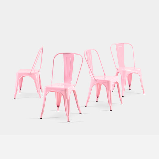 Set of 4 High Gloss Pink Industrial Metal Dining Chairs 18 Inch Seat Height Stackable Indoor Outdoor, Lightweight Easy-Clean Surface, Easy Assembly, Durable Modern Design,For Kitchen Cafe Bar