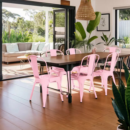 Set of 4 High Gloss Pink Industrial Metal Dining Chairs 18 Inch Seat Height Stackable Indoor Outdoor, Lightweight Easy-Clean Surface, Easy Assembly, Durable Modern Design,For Kitchen Cafe Bar