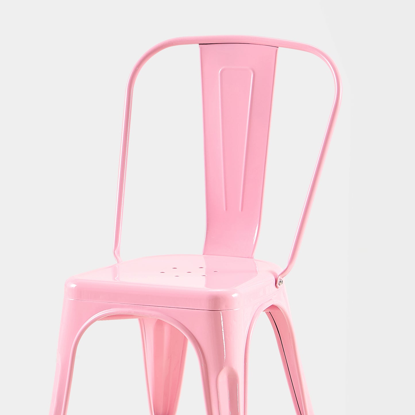 Set of 4 High Gloss Pink Industrial Metal Dining Chairs 18 Inch Seat Height Stackable Indoor Outdoor, Lightweight Easy-Clean Surface, Easy Assembly, Durable Modern Design,For Kitchen Cafe Bar