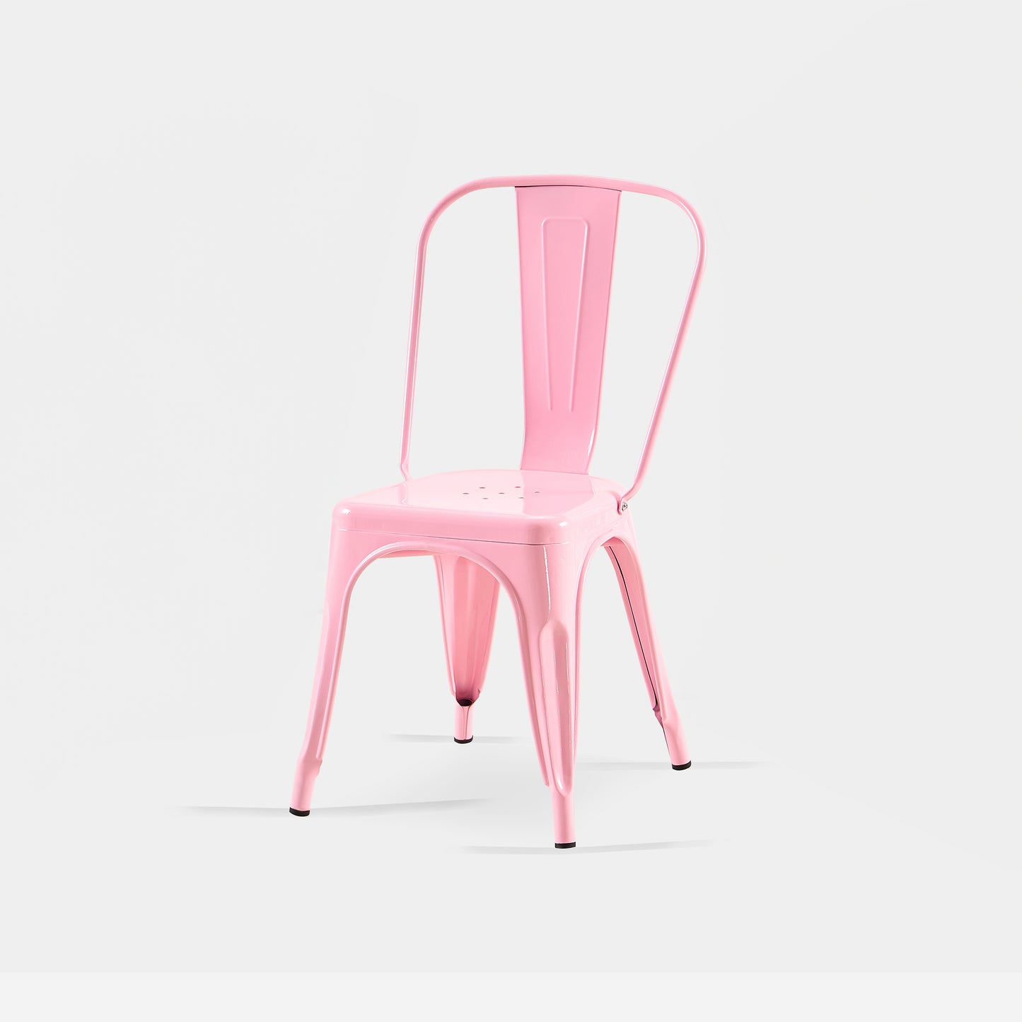 Set of 4 High Gloss Pink Industrial Metal Dining Chairs 18 Inch Seat Height Stackable Indoor Outdoor, Lightweight Easy-Clean Surface, Easy Assembly, Durable Modern Design,For Kitchen Cafe Bar