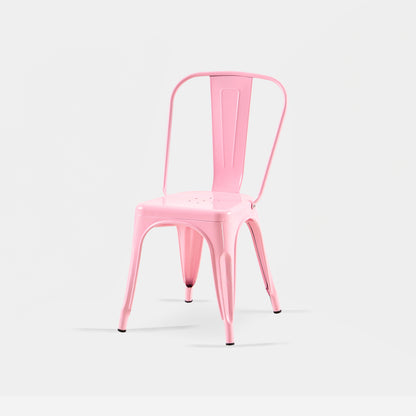 Set of 4 High Gloss Pink Industrial Metal Dining Chairs 18 Inch Seat Height Stackable Indoor Outdoor, Lightweight Easy-Clean Surface, Easy Assembly, Durable Modern Design,For Kitchen Cafe Bar