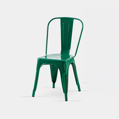 Set of 4 High Gloss Green Industrial Metal Dining Chairs 18 Inch Seat Height Stackable Indoor Outdoor, Lightweight Easy-Clean Surface, Easy Assembly, Durable Modern Design, For Kitchen Cafe Bar