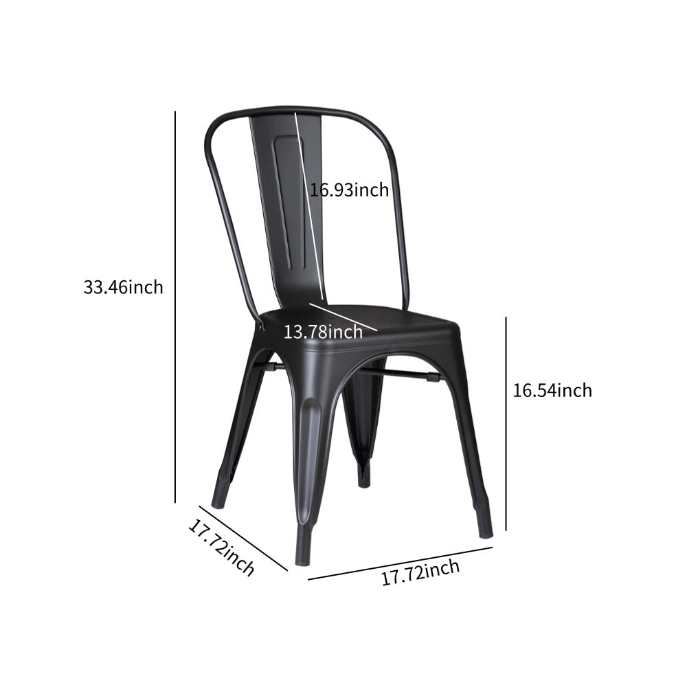 Set of 4 High Gloss Black Industrial Metal Dining Chairs 18 Inch Seat Height Stackable Indoor Outdoor, Lightweight Easy-Clean Surface, Easy Assembly, Durable Modern Design, For Kitchen Cafe Bar