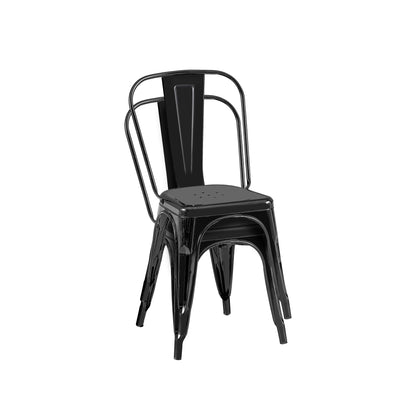 Set of 2 High Gloss Black Industrial Metal Dining Chairs 18 Inch Seat Height Stackable Indoor Outdoor, Lightweight Easy-Clean Surface, Easy Assembly, Durable Modern Design, For Kitchen Cafe Bar