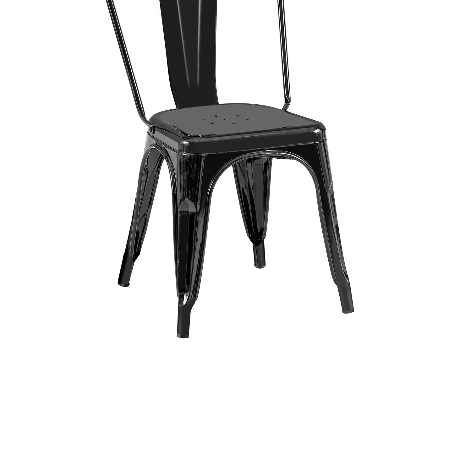 Set of 2 High Gloss Black Industrial Metal Dining Chairs 18 Inch Seat Height Stackable Indoor Outdoor, Lightweight Easy-Clean Surface, Easy Assembly, Durable Modern Design, For Kitchen Cafe Bar