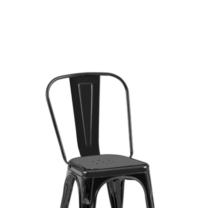 Set of 2 High Gloss Black Industrial Metal Dining Chairs 18 Inch Seat Height Stackable Indoor Outdoor, Lightweight Easy-Clean Surface, Easy Assembly, Durable Modern Design, For Kitchen Cafe Bar
