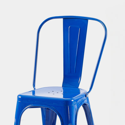 Set of 4 High Gloss Blue Industrial Metal Dining Chairs 18 Inch Seat Height Stackable Indoor Outdoor, Lightweight Easy-Clean Surface, Easy Assembly, Durable Modern Design, For Kitchen Cafe Bar