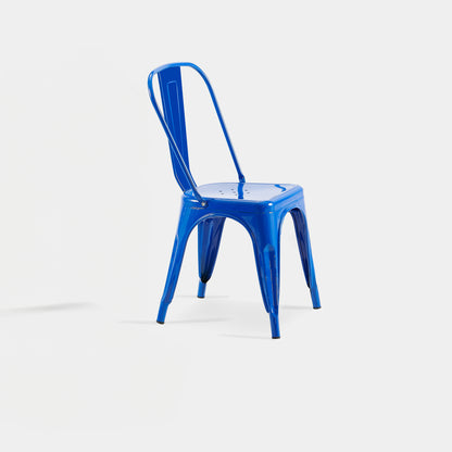 Set of 4 High Gloss Blue Industrial Metal Dining Chairs 18 Inch Seat Height Stackable Indoor Outdoor, Lightweight Easy-Clean Surface, Easy Assembly, Durable Modern Design, For Kitchen Cafe Bar