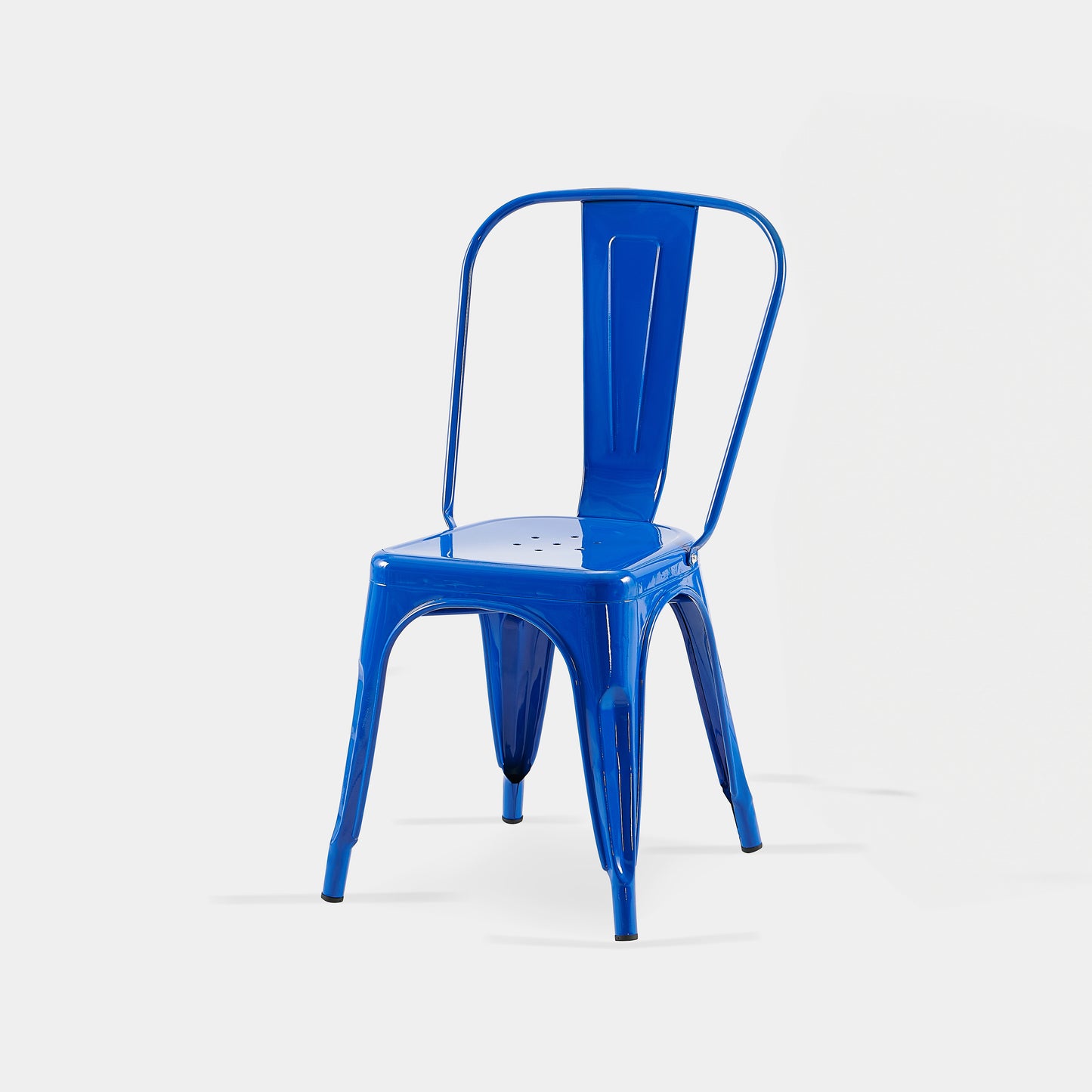 Set of 4 High Gloss Blue Industrial Metal Dining Chairs 18 Inch Seat Height Stackable Indoor Outdoor, Lightweight Easy-Clean Surface, Easy Assembly, Durable Modern Design, For Kitchen Cafe Bar