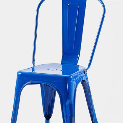 Set of 2 High Gloss Blue Industrial Metal Dining Chairs 18 Inch Seat Height Stackable Indoor Outdoor, Lightweight Easy-Clean Surface, Easy Assembly, Durable Modern Design, For Kitchen Cafe Bar