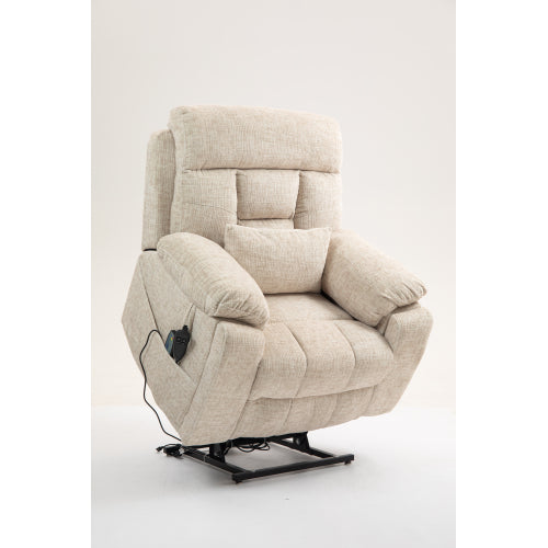 Old age electric lift chair, flat high density foam electric sofa, with heating and massage functions, can tilt to 180 degrees, 2 pocket cup holders, 2 remote controls, dual OKIN motors