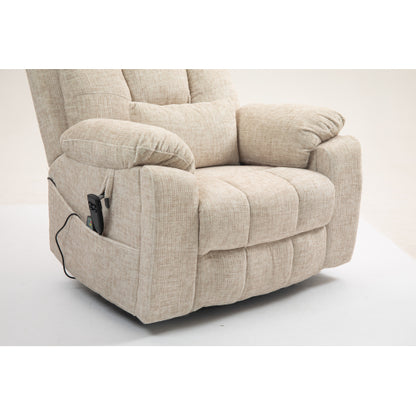 Old age electric lift chair, flat high density foam electric sofa, with heating and massage functions, can tilt to 180 degrees, 2 pocket cup holders, 2 remote controls, dual OKIN motors