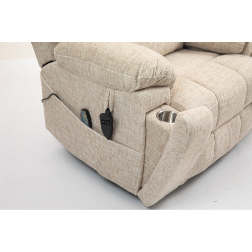 Old age electric lift chair, flat high density foam electric sofa, with heating and massage functions, can tilt to 180 degrees, 2 pocket cup holders, 2 remote controls, dual OKIN motors