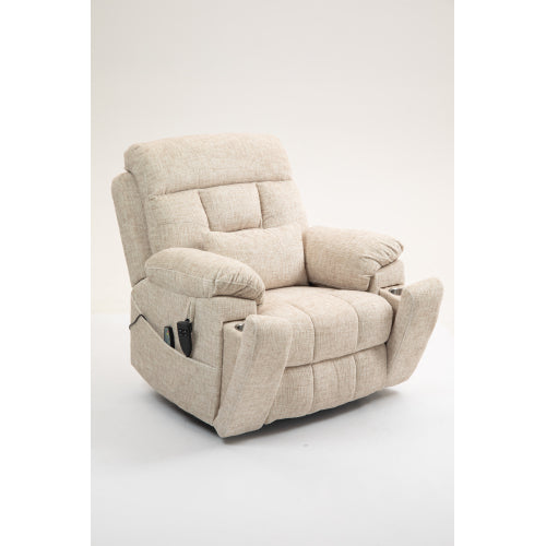 Old age electric lift chair, flat high density foam electric sofa, with heating and massage functions, can tilt to 180 degrees, 2 pocket cup holders, 2 remote controls, dual OKIN motors