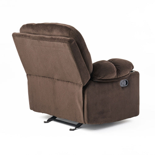 Luxurious Manual Recliner Chair in Chocolate with Skin-Friendly Fabric and Dual Cup Holders
