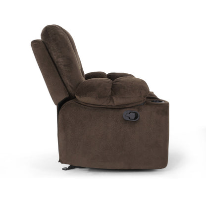 Luxurious Manual Recliner Chair in Chocolate with Skin-Friendly Fabric and Dual Cup Holders