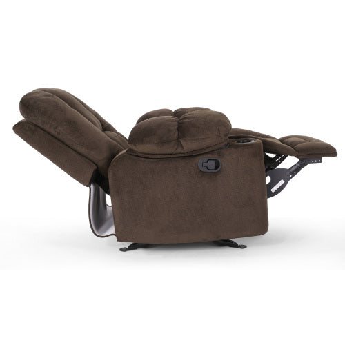 Luxurious Manual Recliner Chair in Chocolate with Skin-Friendly Fabric and Dual Cup Holders