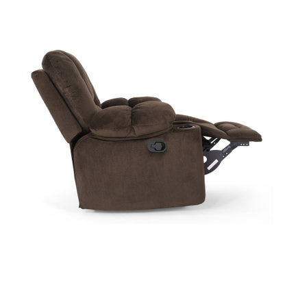 Luxurious Manual Recliner Chair in Chocolate with Skin-Friendly Fabric and Dual Cup Holders