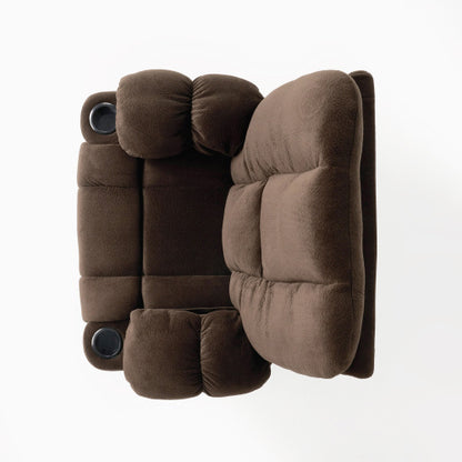 Luxurious Manual Recliner Chair in Chocolate with Skin-Friendly Fabric and Dual Cup Holders