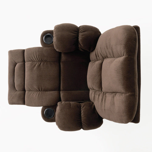 Luxurious Manual Recliner Chair in Chocolate with Skin-Friendly Fabric and Dual Cup Holders