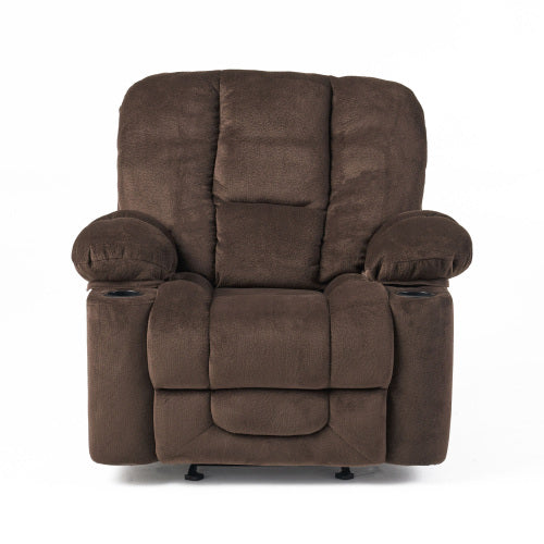 Luxurious Manual Recliner Chair in Chocolate with Skin-Friendly Fabric and Dual Cup Holders