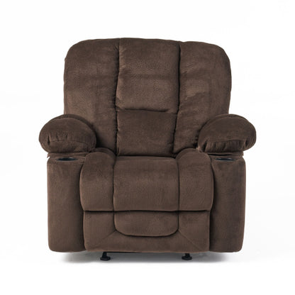 Luxurious Manual Recliner Chair in Chocolate with Skin-Friendly Fabric and Dual Cup Holders