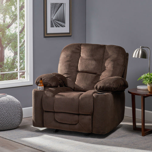 Luxurious Manual Recliner Chair in Chocolate with Skin-Friendly Fabric and Dual Cup Holders