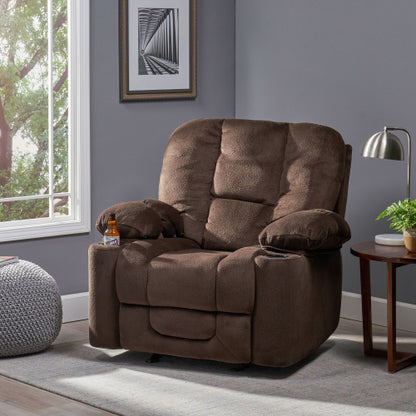 Luxurious Manual Recliner Chair in Chocolate with Skin-Friendly Fabric and Dual Cup Holders