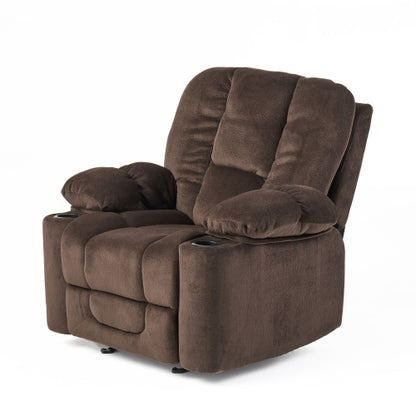 Luxurious Manual Recliner Chair in Chocolate with Skin-Friendly Fabric and Dual Cup Holders