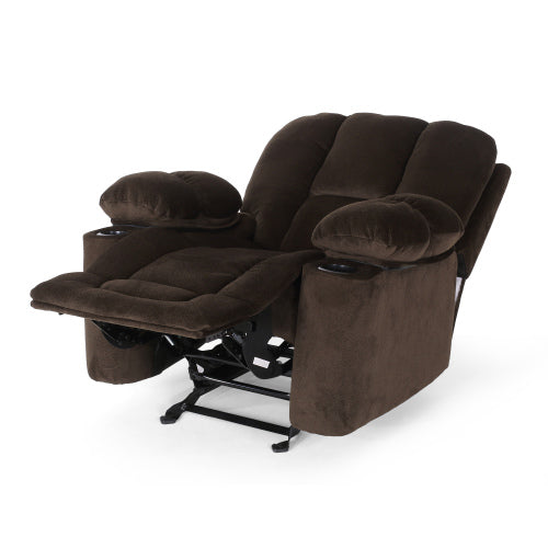 Luxurious Manual Recliner Chair in Chocolate with Skin-Friendly Fabric and Dual Cup Holders