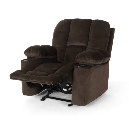 Luxurious Manual Recliner Chair in Chocolate with Skin-Friendly Fabric and Dual Cup Holders