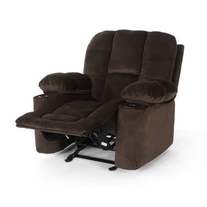 Luxurious Manual Recliner Chair in Chocolate with Skin-Friendly Fabric and Dual Cup Holders