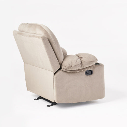 Luxurious Manual Recliner Chair in Coffee, Skin-Friendly Fabric, Dual Cup Holders
