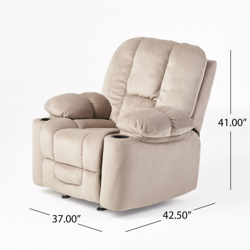 Luxurious Manual Recliner Chair in Coffee, Skin-Friendly Fabric, Dual Cup Holders