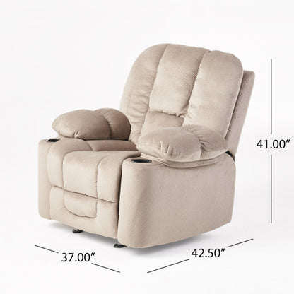 Luxurious Manual Recliner Chair in Coffee, Skin-Friendly Fabric, Dual Cup Holders