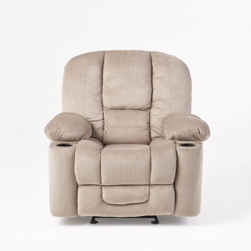Luxurious Manual Recliner Chair in Coffee, Skin-Friendly Fabric, Dual Cup Holders