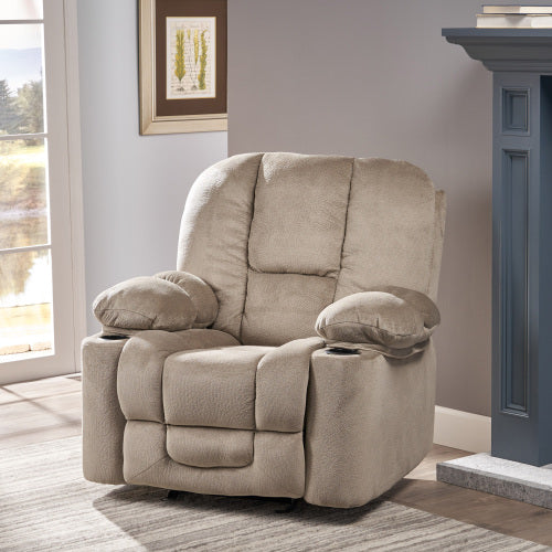 Luxurious Manual Recliner Chair in Coffee, Skin-Friendly Fabric, Dual Cup Holders