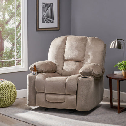 Luxurious Manual Recliner Chair in Coffee, Skin-Friendly Fabric, Dual Cup Holders