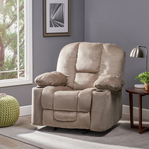Luxurious Manual Recliner Chair in Coffee, Skin-Friendly Fabric, Dual Cup Holders
