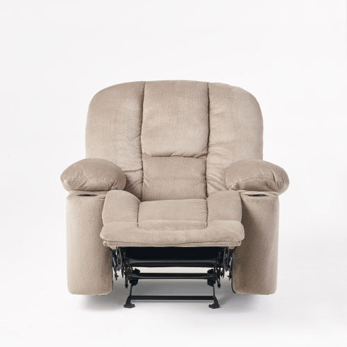 Luxurious Manual Recliner Chair in Coffee, Skin-Friendly Fabric, Dual Cup Holders