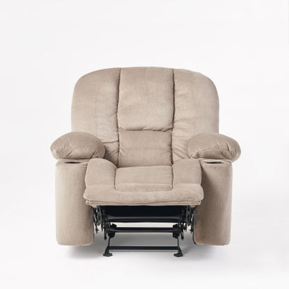 Luxurious Manual Recliner Chair in Coffee, Skin-Friendly Fabric, Dual Cup Holders