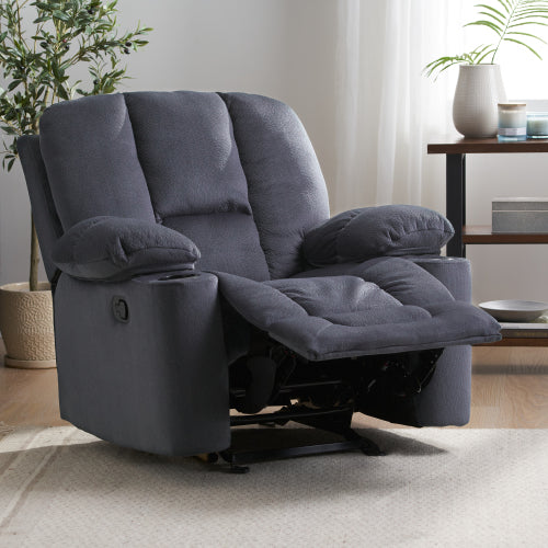 Luxurious Manual Recliner Chair in Silver with Skin-Friendly Fabric and Dual Cup Holders
