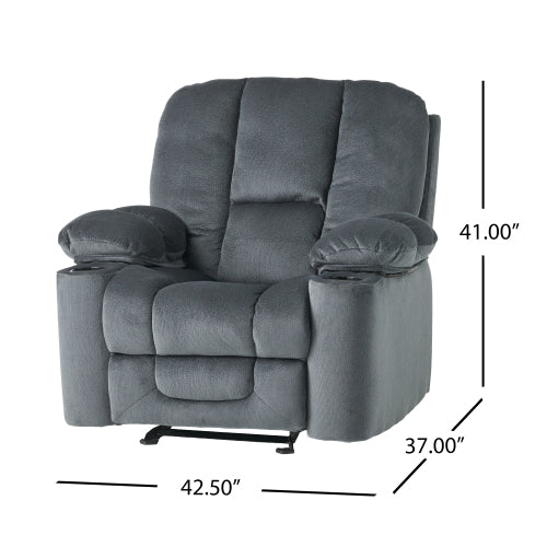 Luxurious Manual Recliner Chair in Silver with Skin-Friendly Fabric and Dual Cup Holders