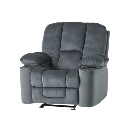 Luxurious Manual Recliner Chair in Silver with Skin-Friendly Fabric and Dual Cup Holders