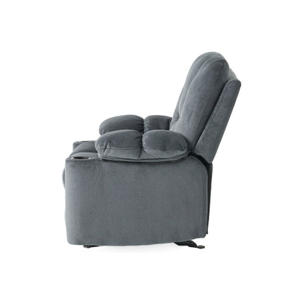 Luxurious Manual Recliner Chair in Silver with Skin-Friendly Fabric and Dual Cup Holders