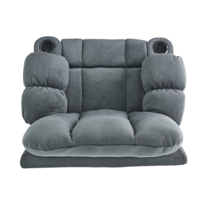 Luxurious Manual Recliner Chair in Silver with Skin-Friendly Fabric and Dual Cup Holders