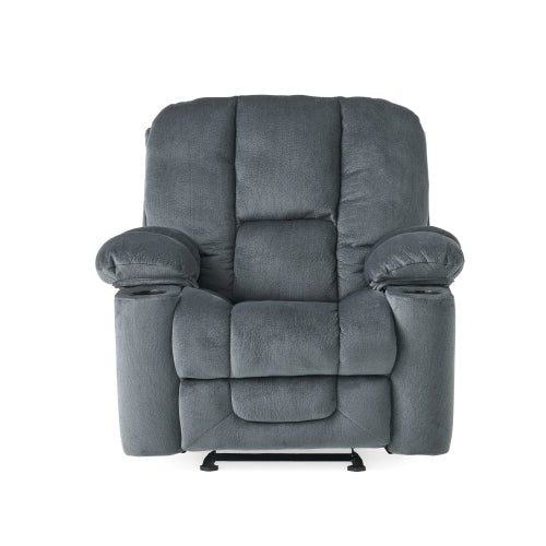 Luxurious Manual Recliner Chair in Silver with Skin-Friendly Fabric and Dual Cup Holders
