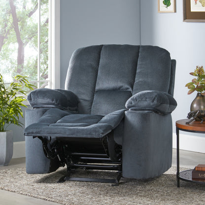 Luxurious Manual Recliner Chair in Silver with Skin-Friendly Fabric and Dual Cup Holders